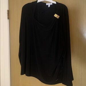 🖤💛AMAZING PULL OVER PLUS SIZE 3X DRESS TOP W/LONG SLEEVES & GOLD COLOR ACCENT🖤